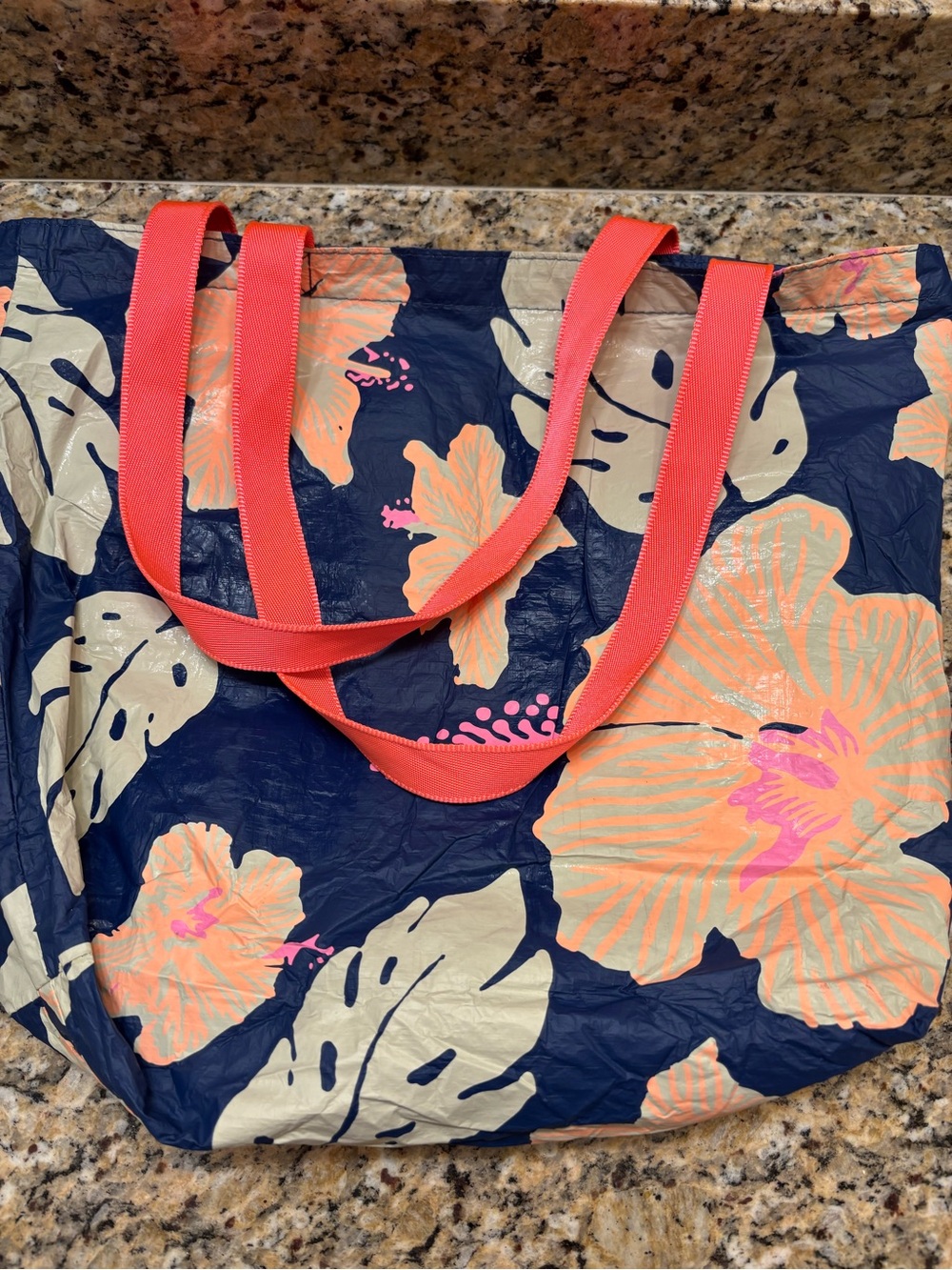 ALOHA Collection Reversible Tote In Neon Moon On Navy Pattern